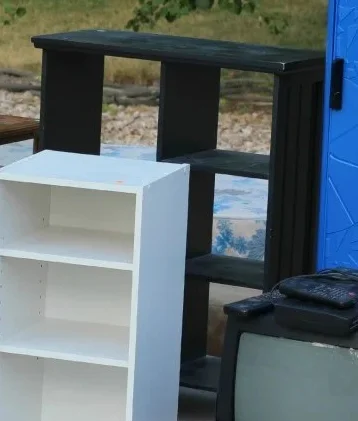 Black wooden shelf unit
